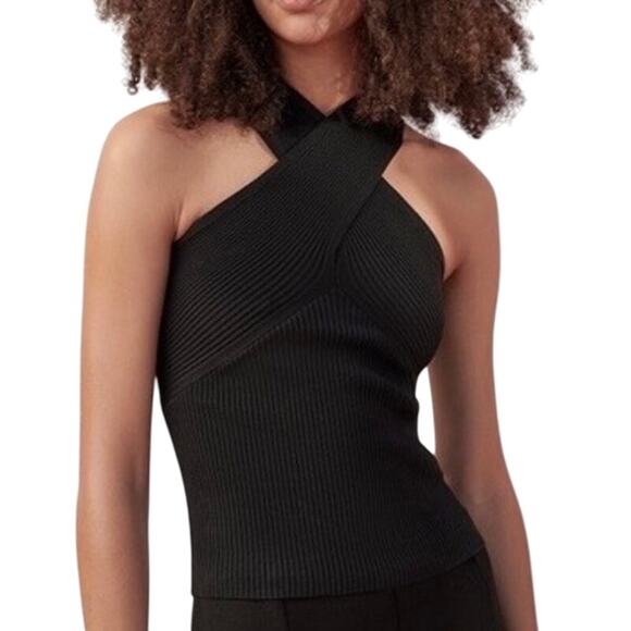 Zara Black Ribbed Criss Cross Neck Rivers Tank Top Size Large - Picture 1 of 10